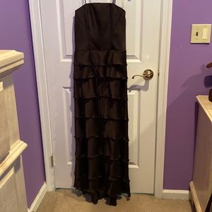 Bridesmaid dress in brown.  Tiered bottom